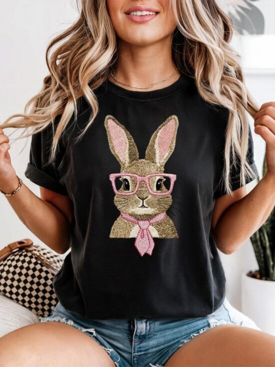 Tops - Pink Necktie Easter Bunny Tshirt, Grandmacore Easter Tee